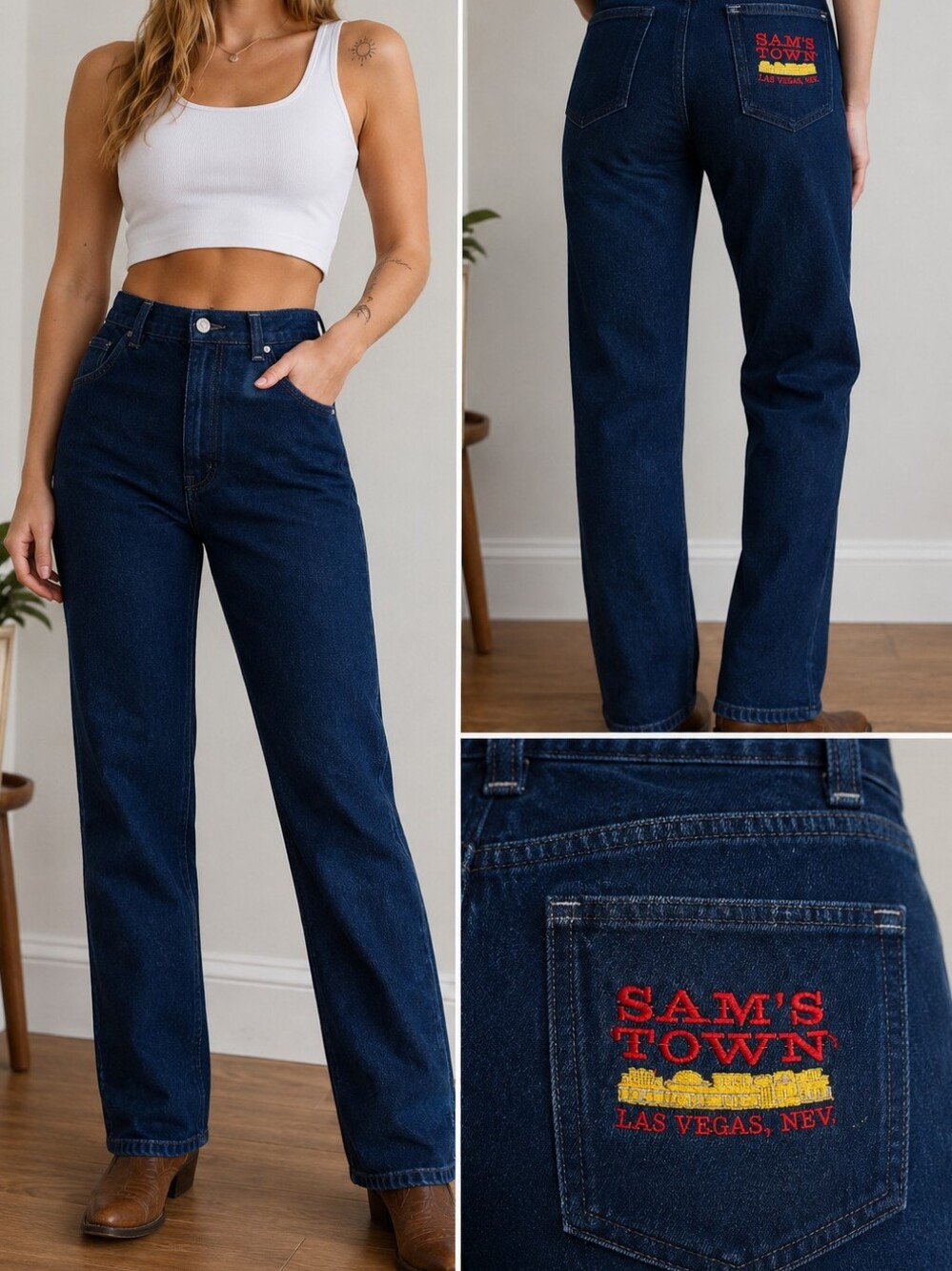 Panhandle SAM'S TOWN Vintage Slim Womens  Straight Jeans in Dark Indigo